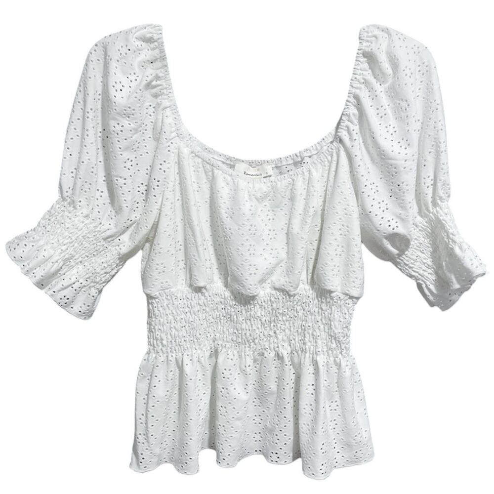 Urban Romantics Boho Eyelet Milkmaid Peasant Top White Size Large Smocked